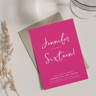 Elegant Modern Minimal Script Sweet 16 Hot Pink  Invitation