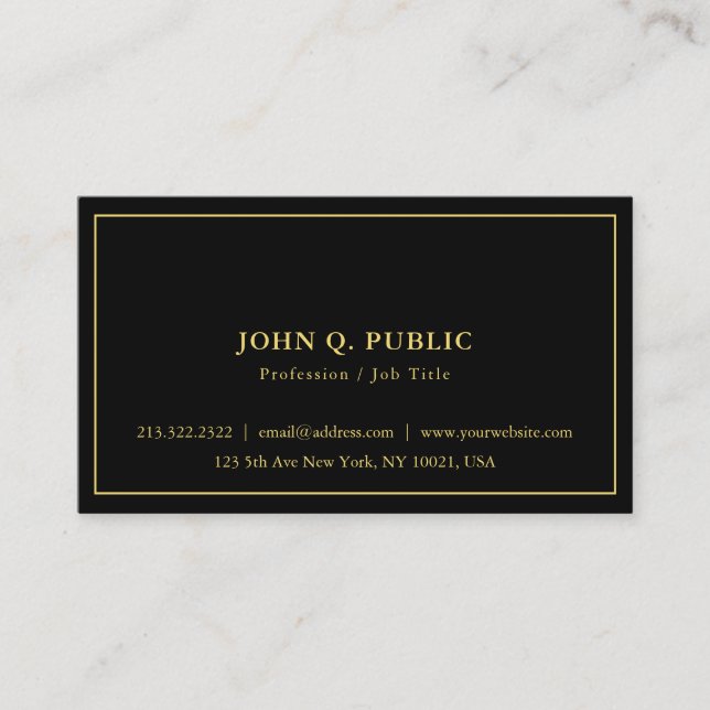 Elegant Modern Minimal Simple Template Black Gold Business Card (Front)