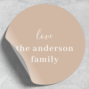Elegant Modern Minimal Taupe Clay With Love Classic Round Sticker