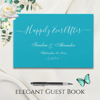 Elegant Modern Minimal Teal Aqua Blue Wedding Guest Book