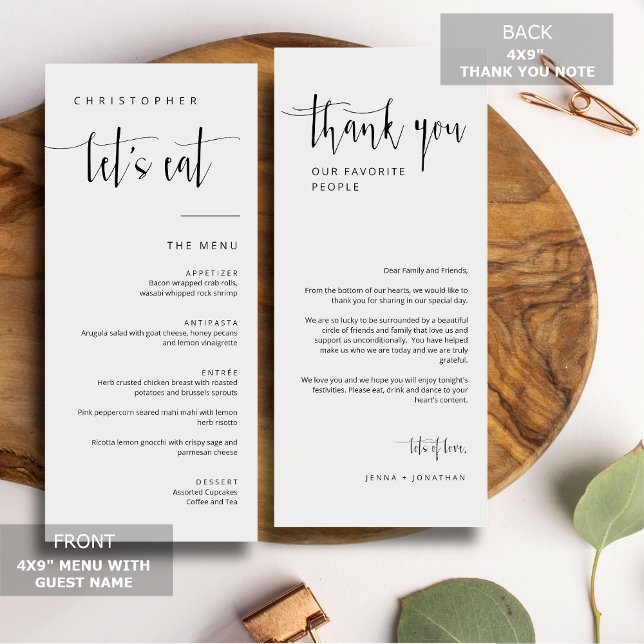 Elegant Modern Minimal Thank You Placecard Menu (Creator Uploaded)