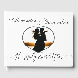 Elegant Modern Minimal White Black Photo Wedding Guest Book