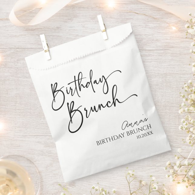 Elegant Modern Minimalist Birthday Brunch Party Favour Bags (Clipped)