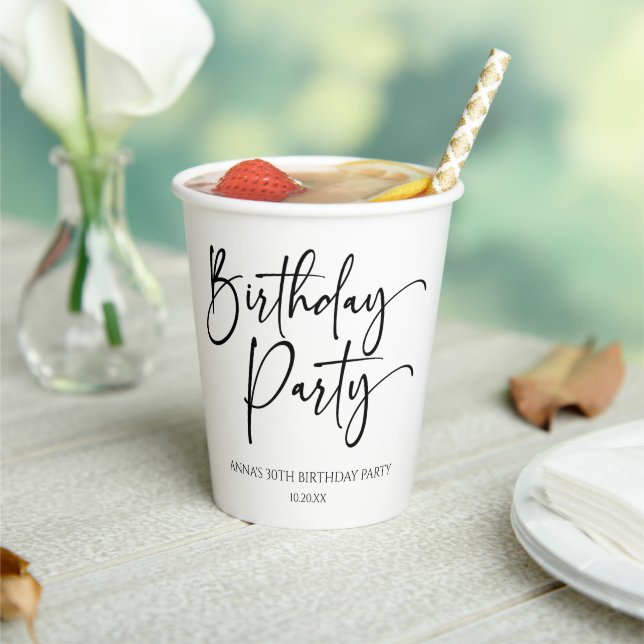 Elegant Modern Minimalist Birthday Party Paper Cups (Insitu)