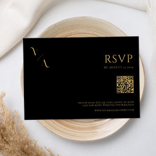 Elegant Modern Minimalist Black and Gold Wedding RSVP Card