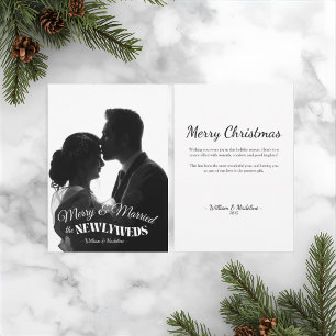 Elegant Modern Minimalist Black And White Newlywed Holiday Card