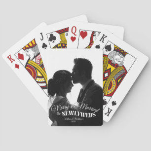 Elegant Modern Minimalist Black And White Newlywed Playing Cards