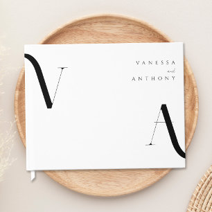 Elegant Modern Minimalist Black and White Wedding Guest Book