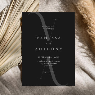 Elegant Modern Minimalist Black and White Wedding Invitation
