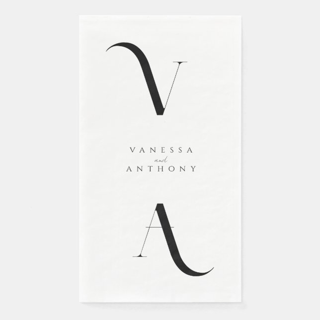 Elegant Modern Minimalist Black and White Wedding Napkin (Front)