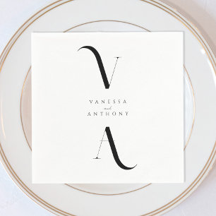 Elegant Modern Minimalist Black and White Wedding Napkin