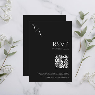 Elegant Modern Minimalist Black and White Wedding RSVP Card
