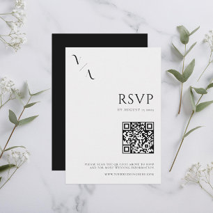 Elegant Modern Minimalist Black and White Wedding RSVP Card