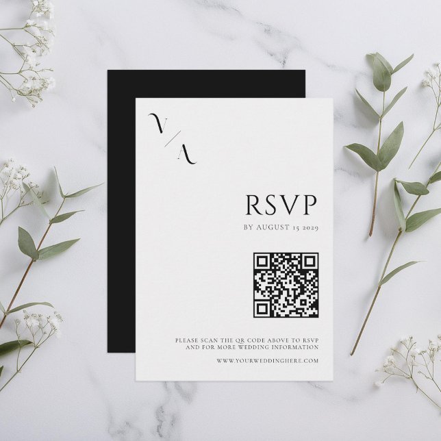Elegant Modern Minimalist Black and White Wedding RSVP Card (Creator Uploaded)