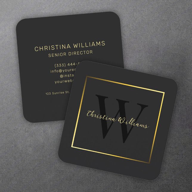 Elegant Modern Minimalist Black Gold Professional  Square Business Card (Elegant Modern Minimalist Black Gold Professional Square Business Card)