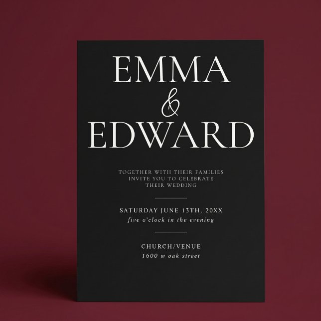 Elegant Modern Minimalist Black Wedding Invitation (Creator Uploaded)