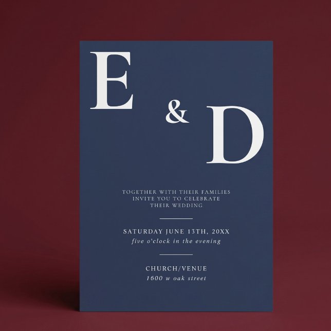 Elegant Modern Minimalist Blue Wedding Invitation (Creator Uploaded)