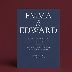 Elegant Modern Minimalist Blue Wedding Invitation