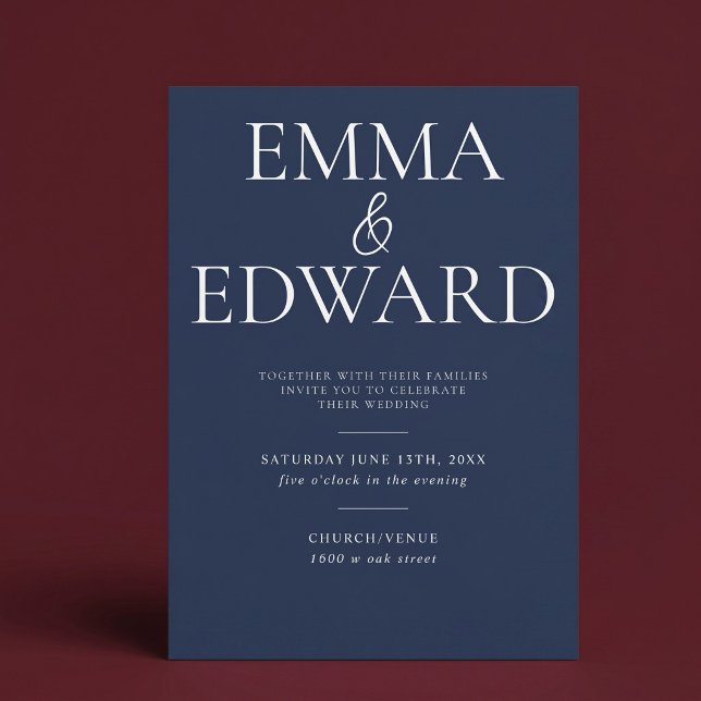 Elegant Modern Minimalist Blue Wedding Invitation (Creator Uploaded)