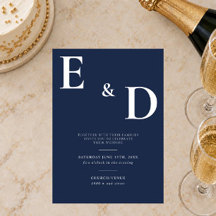 Elegant Modern Minimalist Blue Wedding Invitation
