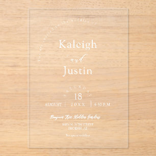 Elegant Modern Minimalist Boho Arch Wedding White Acrylic Invitations
