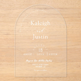 Elegant Modern Minimalist Boho Arch Wedding White Acrylic Invitations