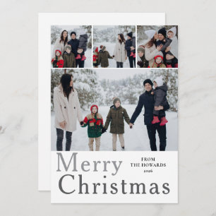 Elegant Modern Minimalist Christmas Family 4 Photo Holiday Card