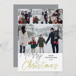 Elegant Modern Minimalist Christmas Family 4 Photo Holiday Card