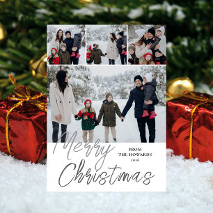 Elegant Modern Minimalist Christmas Family 4 Photo Holiday Card