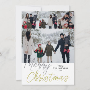 Elegant Modern Minimalist Christmas Family 4 Photo Holiday Card