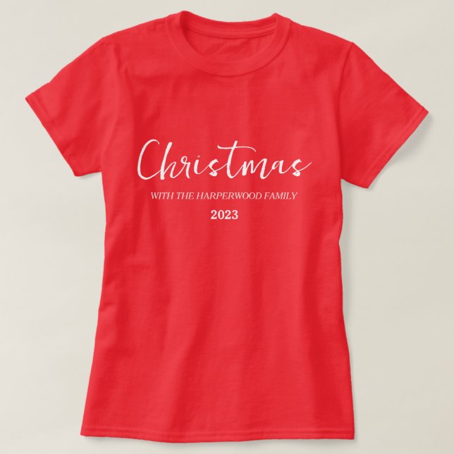 Elegant Modern Minimalist Christmas Family Name T-Shirt (Design Front)