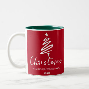Elegant Modern Minimalist Christmas Family Name Tw Two-Tone Coffee Mug