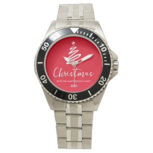 Elegant Modern Minimalist Christmas Family Name Watch