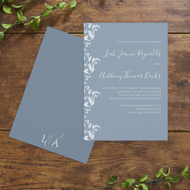 Elegant Modern Minimalist Dusty Blue Flourish  Invitation (Creator Uploaded)