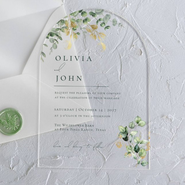 Elegant Modern Minimalist Eucalyptus Wedding Acrylic Invitations (Creator Uploaded)