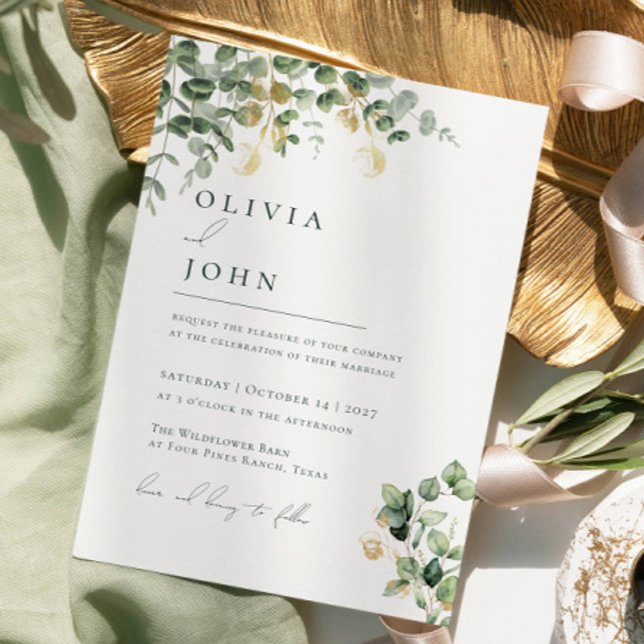 Elegant Modern Minimalist Eucalyptus Wedding Invitation (Creator Uploaded)
