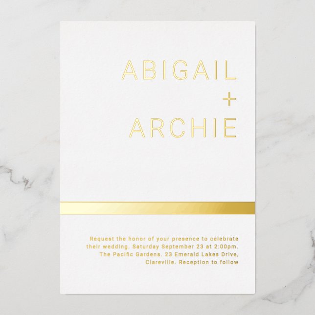 Elegant Modern Minimalist Gold Foil Wedding Golden (Front)