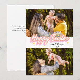 Elegant Modern Minimalist Happy Easter 2 Photo Holiday Card