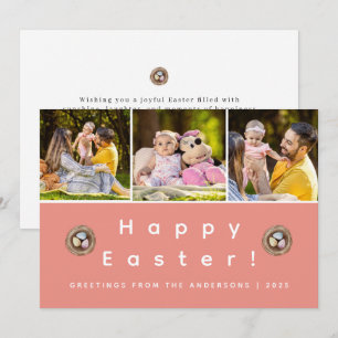 Elegant Modern Minimalist Happy Easter 3 Photo Holiday Card