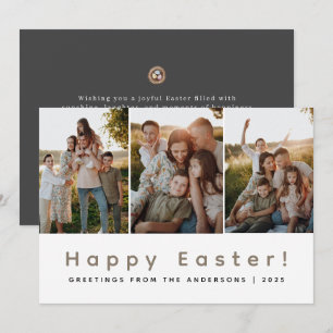 Elegant Modern Minimalist Happy Easter 3 Photo Holiday Card