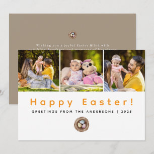 Elegant Modern Minimalist Happy Easter 3 Photo Holiday Card