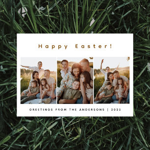 Elegant Modern Minimalist Happy Easter 3 Photo Holiday Card