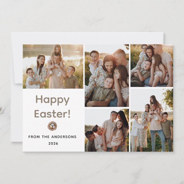 Elegant Modern Minimalist Happy Easter 5 Photo Holiday Card (Front)