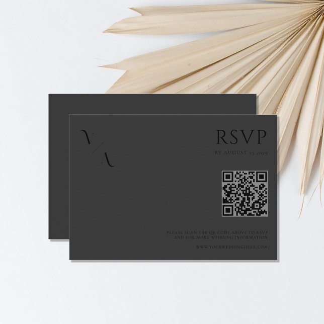 Elegant Modern Minimalist Matte Black Wedding RSVP Card (Creator Uploaded)