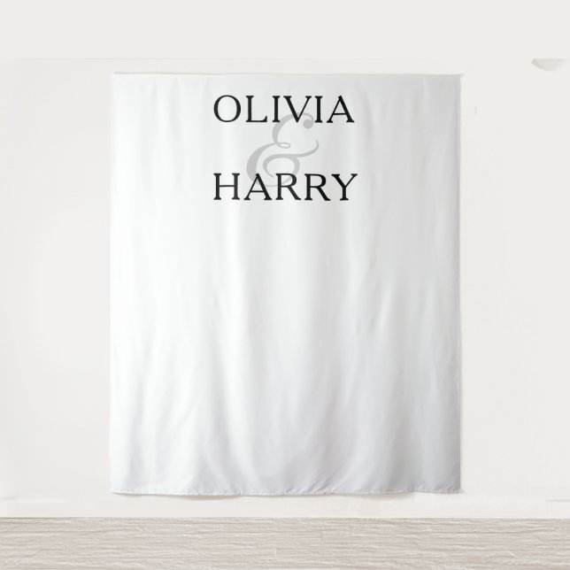 Elegant Modern Minimalist Names Wedding Backdrop  Tapestry (Front)