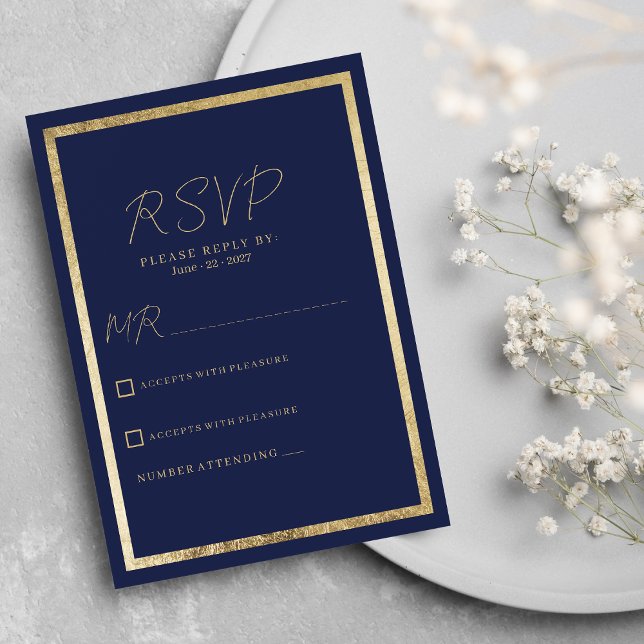Elegant modern minimalist navy blue gold RSVP  Invitation (Elegant modern minimalist navy blue gold RSVP )