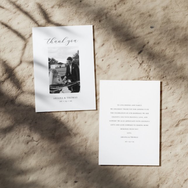 Elegant Modern Minimalist Photo Script Wedding Thank You Card (Creator Uploaded)
