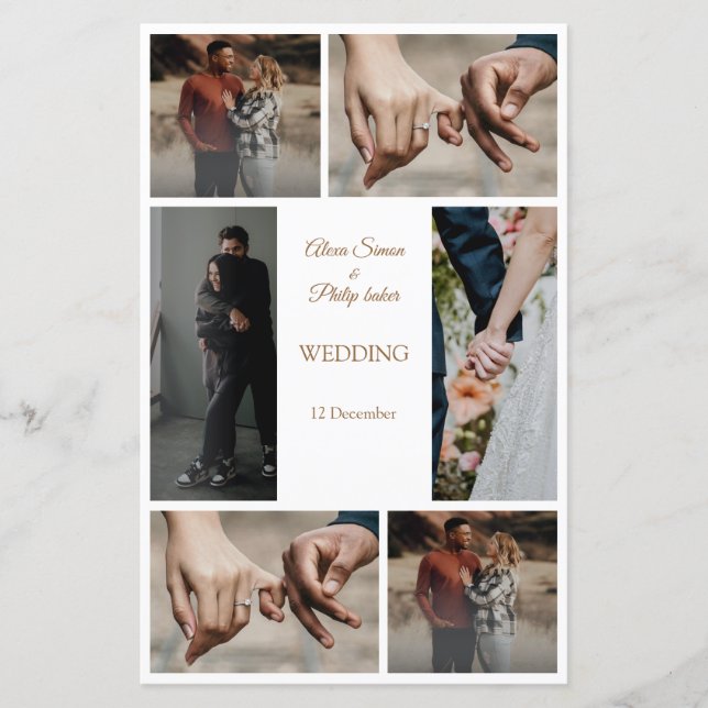 Elegant modern, minimalist photo wedding menu (Front)