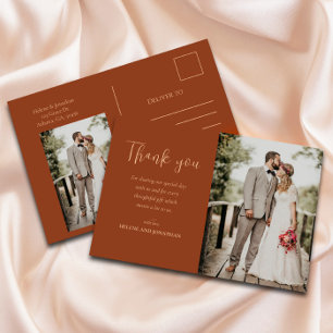Elegant Modern Minimalist Photo Wedding Thank You Postcard
