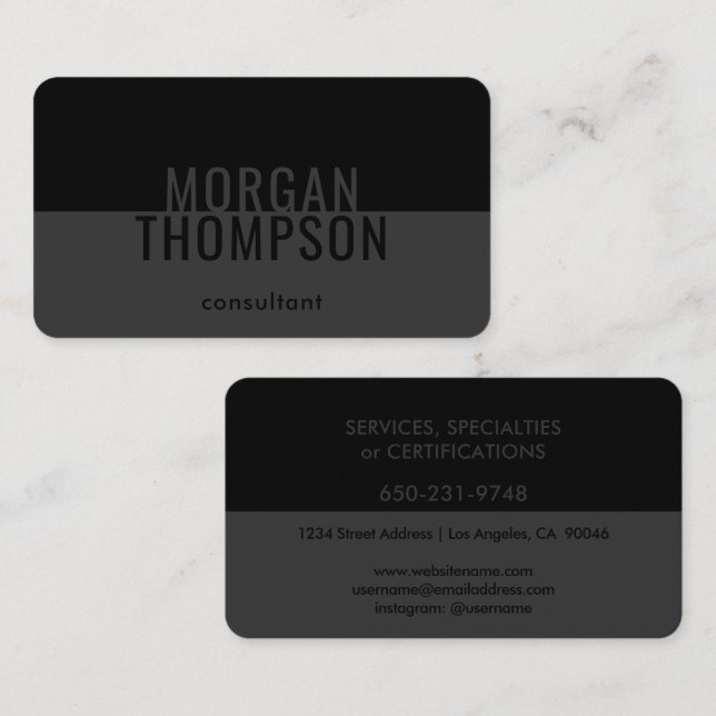 Elegant Modern Minimalist Plain Black Grey Simple Business Card (Front/Back)